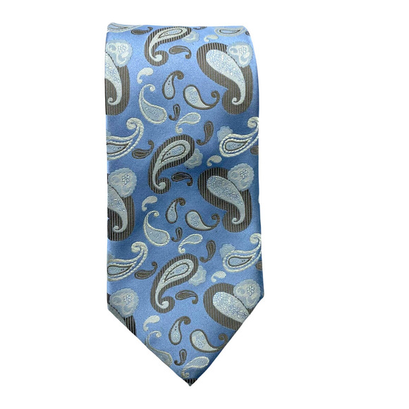 ROBERTO VILLINI Couture Seven Fold Men Silk Tie Necktie Blue Jacquard Paisley - Picture 2 of 6